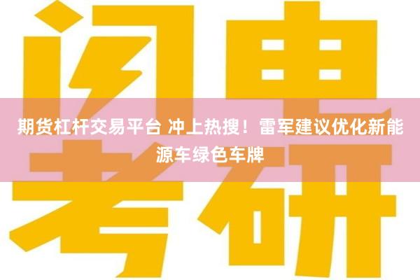 期货杠杆交易平台 冲上热搜！雷军建议优化新能源车绿色车牌