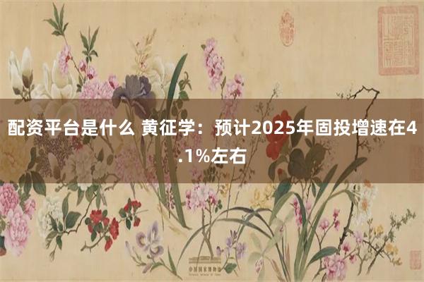 配资平台是什么 黄征学：预计2025年固投增速在4.1%左右