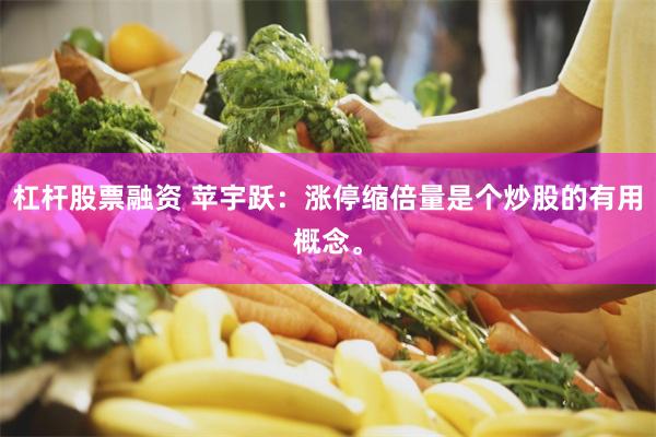 杠杆股票融资 苹宇跃：涨停缩倍量是个炒股的有用概念。