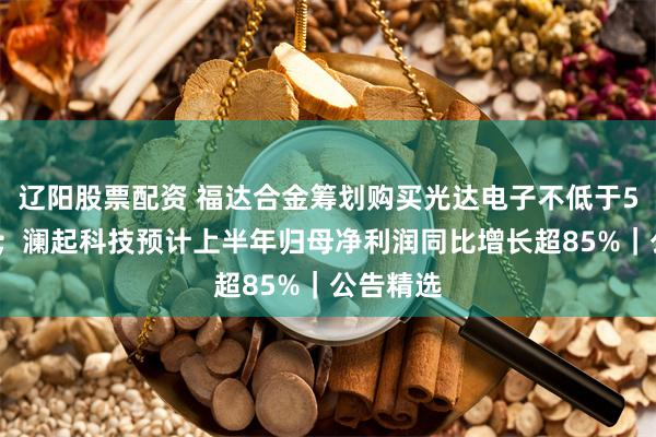 辽阳股票配资 福达合金筹划购买光达电子不低于51%股权；澜起科技预计上半年归母净利润同比增长超85%｜公告精选