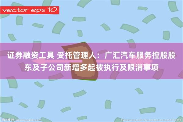 证券融资工具 受托管理人：广汇汽车服务控股股东及子公司新增多起被执行及限消事项