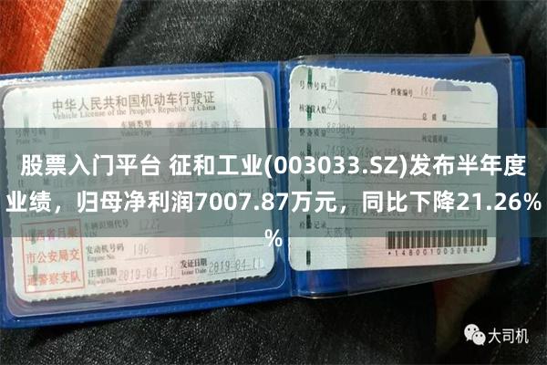股票入门平台 征和工业(003033.SZ)发布半年度业绩，归母净利润7007.87万元，同比下降21.26%